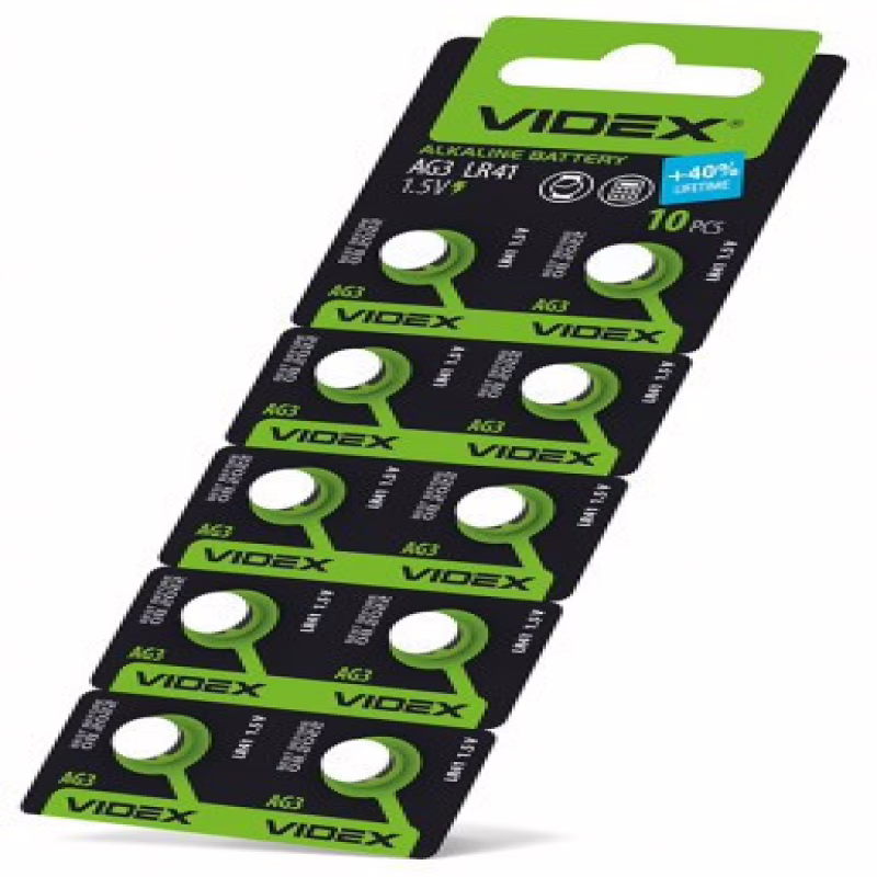 Батарейки-Таблетки Videx AG3/LR41/, 1.5V блистер 10шт.