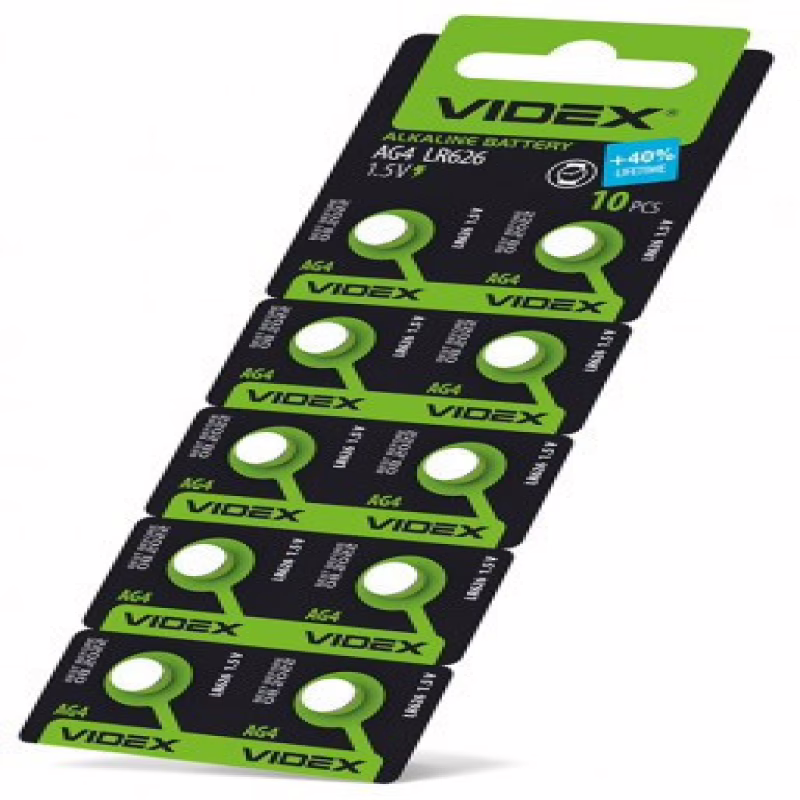 Батарейки-таблетки Videx AG4/LR626/, 1.5V блістер 10шт.