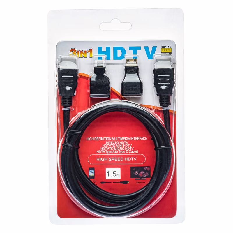 Кабель HDMI - HDMI + Mini HDMI + Micro HDMI, 1.5 м (3 в 1)