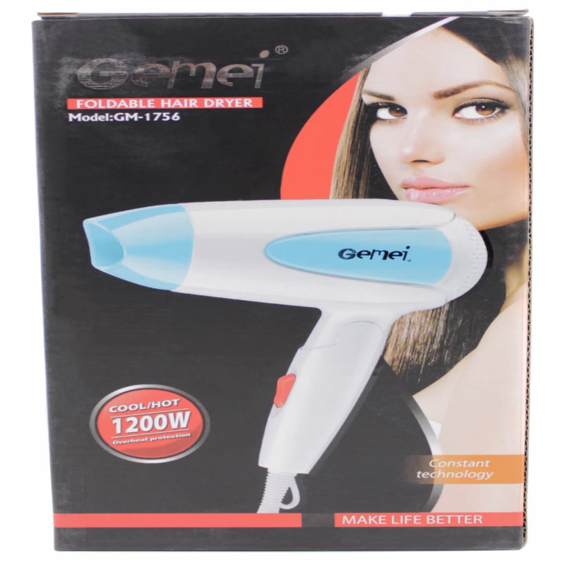 Фен для укладки волос Gemei GM-1756 потужністю 1200w