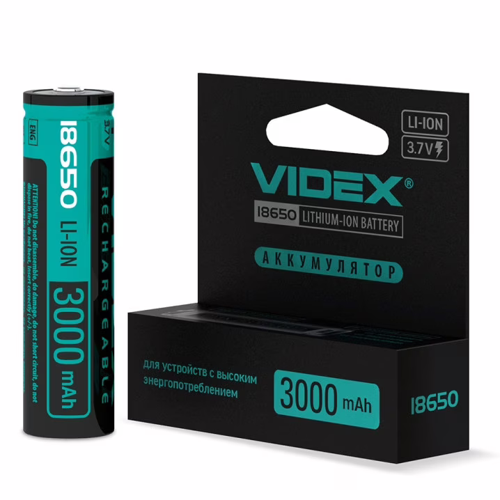 Аккумулятор Videx 18650 Li-ion 3000mAh 3.7V с защитой