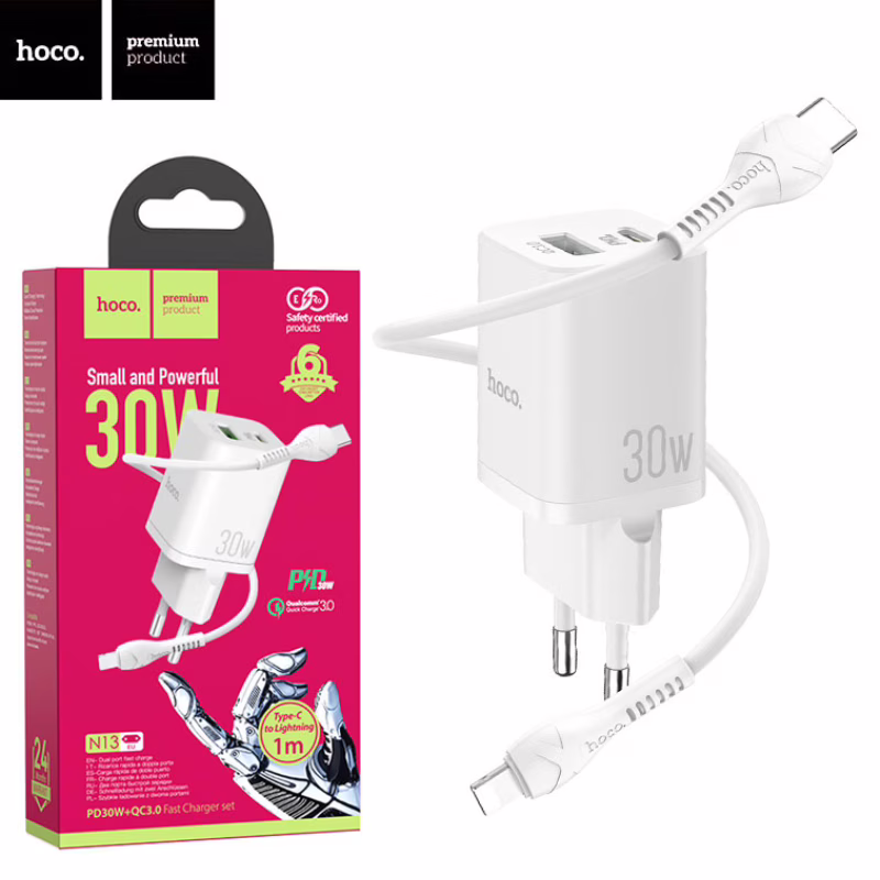 СЗУ Мережева Зарядка Hoco N13, 30W, Type-c — Lightning