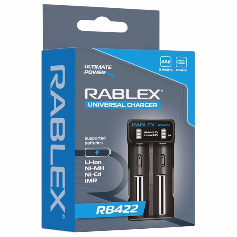 Зарядное устройство Rablex RB422, универсальное, 2 аккумулятора (AA, AAA, AAAA, C, SC, F6, Ni-MH/Ni-