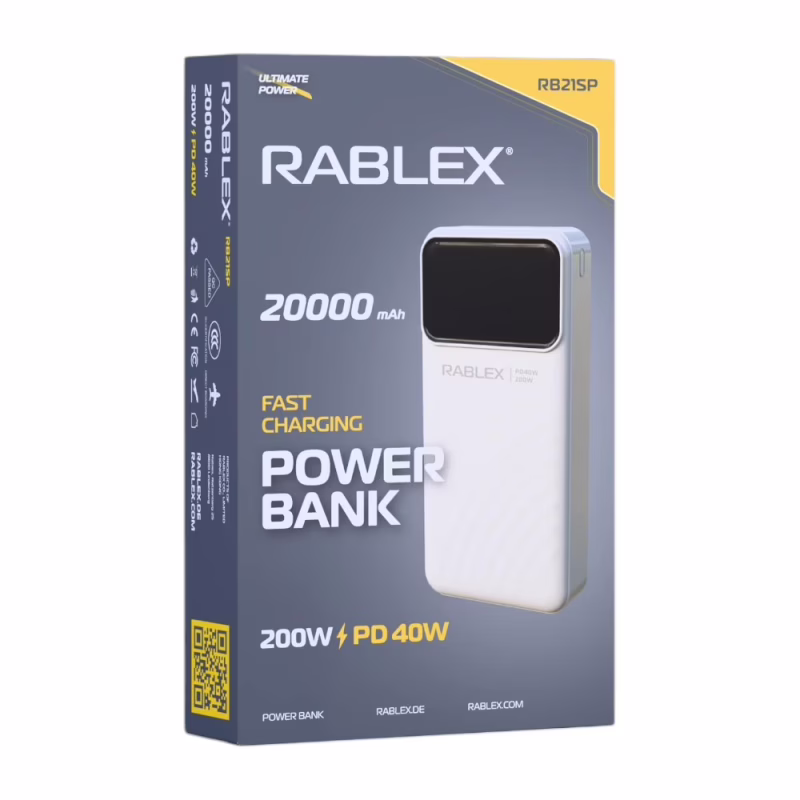 Повербанк Rablex RB21SP, 20000 mAh, Lightning, Type-C, быстрая зарядка 200W, PD40W