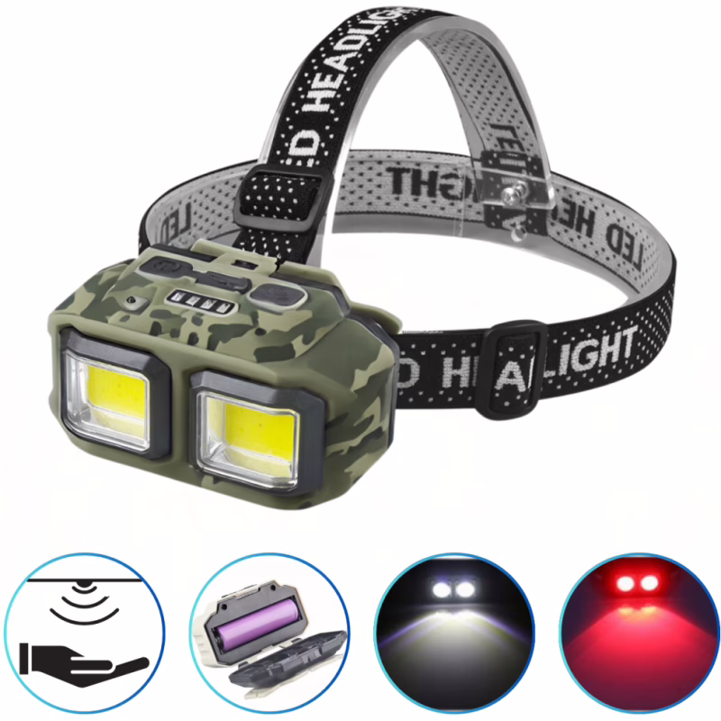 Налобний ліхтар HX-M816S-2COB(White+Red) camouflage, Motion Sensor, Waterproof, 1x18650, ЗП Type-C